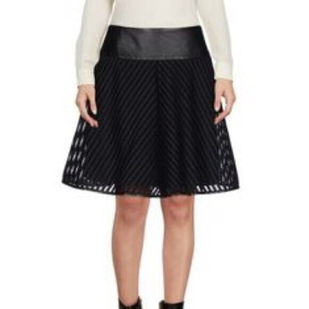 Ralph Lauren Black Label A-Line Mesh and Leather Skirt